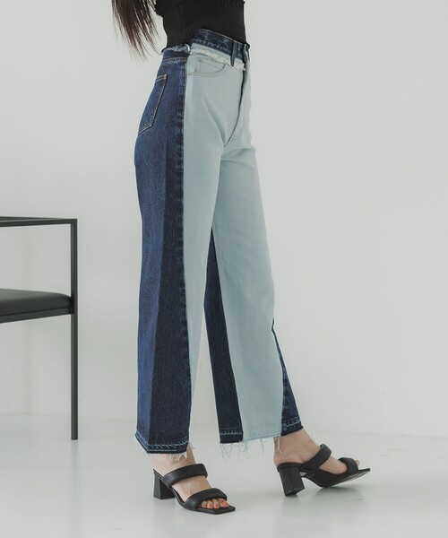 UNITED TOKYO（ユナイテッドトウキョウ）の「バイカラーデニムパンツ（デニムパンツ・レディース・ブラック/インディゴブルー・1/2）」の14枚目の写真