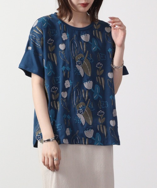 tシャツ EMAGO お花全面刺繍Ｔ レディース EMAGO 花刺繍ドルマンT 半袖（Tシャツ/カットソー）｜Emago
