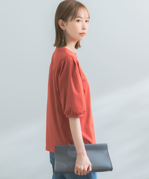 ROSSOPURO 売れ筋商品|||ロッソピューロ Tシャツ トップス レディース Tops Red Vネックツイストリブ半袖トップス レディース 春夏秋冬 新作