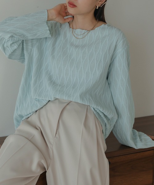 Bab(バブ)の「ハニカムカットソー(Tシャツ/カットソー・レディース・アイボリー/ブルー/グリーン/ブラック・FREE)」の4枚目の写真