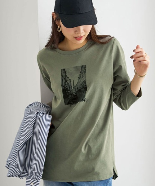 BELLUNA（ベルーナ）の「綿１００％ロゴプリントプルオーバー（Tシャツ/カットソー・レディース・オフホワイト/チャコール/ワイン/カーキ・X-LARGE/LARGE/MEDIUM）」の12枚目の写真