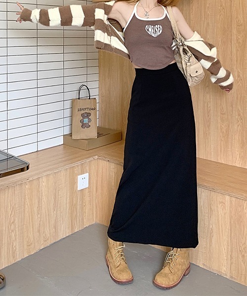 c.u.l（シーユーエル）の「シンプルマキシスリットスカート culw567（スカート・レディース・ブラック/グレー・M/L）」の5枚目の写真