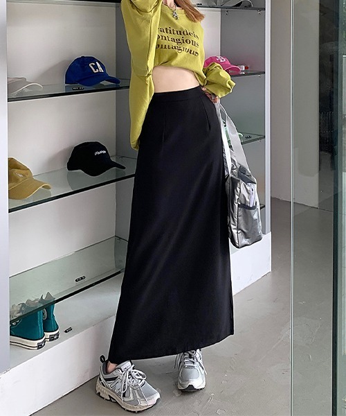 c.u.l（シーユーエル）の「シンプルマキシスリットスカート culw567（スカート・レディース・ブラック/グレー・M/L）」の9枚目の写真