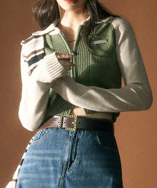 LYEON（リヨン）の「トラックニットショートブルゾン（ブルゾン・レディース・ネイビー/カーキ/グレー・FREE）」の4枚目の写真