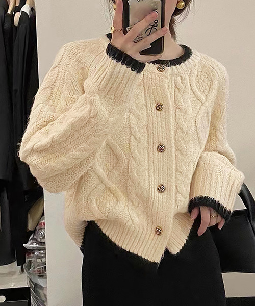 Ulysses（ユリシス）の「ケーブルニットカーディガン（カーディガン/ボレロ・レディース・ホワイト/ピンク・F）」の8枚目の写真