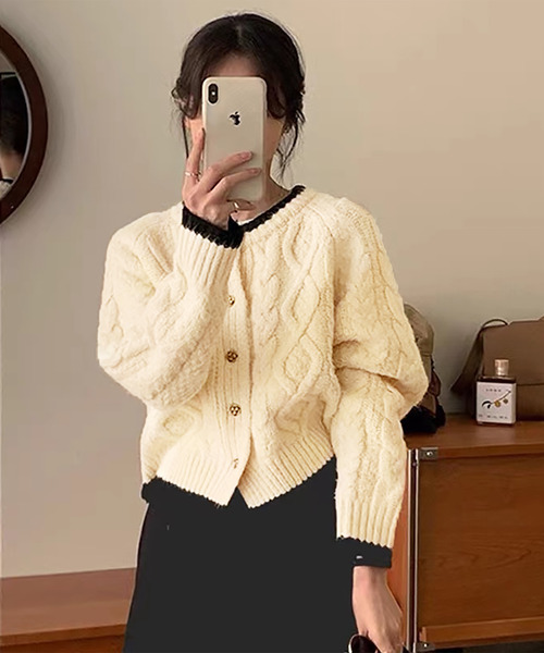 Ulysses（ユリシス）の「ケーブルニットカーディガン（カーディガン/ボレロ・レディース・ホワイト/ピンク・F）」の9枚目の写真