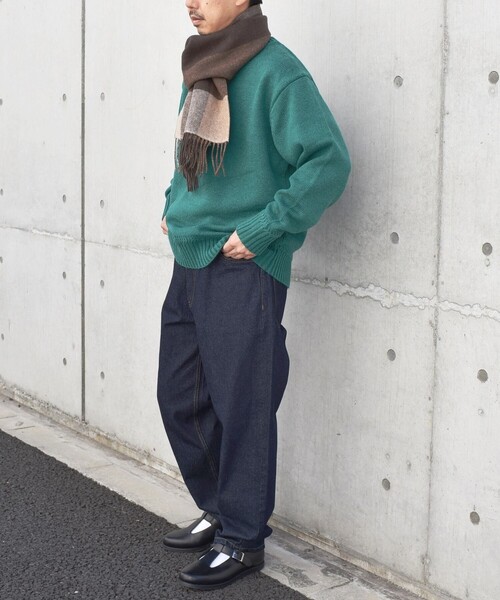 SHIPS any（シップス エニィ）の「SHIPS any: ウール リバーシブル パネル チェック マフラー 23AW◇（マフラー・メンズ・ブラック/ネイビー/ブラウン/イエロー系・ONE SIZE）」の5枚目の写真