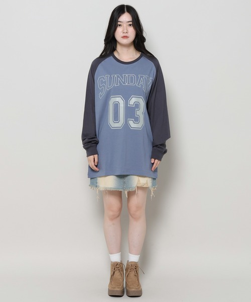 WONDER VISITOR（ワンダービジター）の「WONDER VISITOR／SUNDAYラグラン長袖T 2982982（Tシャツ/カットソー・レディース・ライトグレー/グレー・FREE）」の3枚目の写真