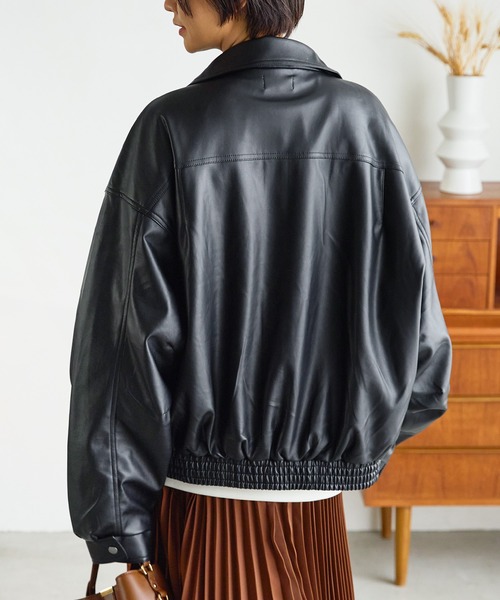【セール】ワンポイント刺繍 合成皮革オーバーサイズブルゾン(ブルゾン)|uora(ユオラ) 【セール】ワンポイント刺繍 合成皮革オーバーサイズブルゾン(ブルゾン)|uora(ユオラ)