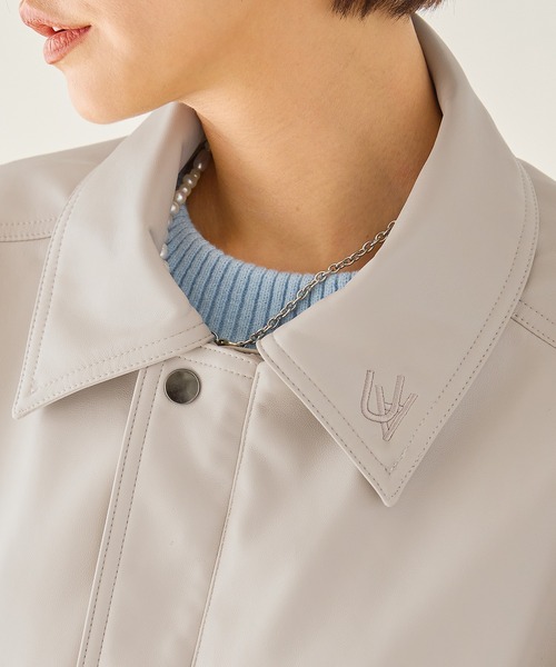 【セール】ワンポイント刺繍 合成皮革オーバーサイズブルゾン(ブルゾン)|uora(ユオラ) 【セール】ワンポイント刺繍 合成皮革オーバーサイズブルゾン(ブルゾン)|uora(ユオラ)