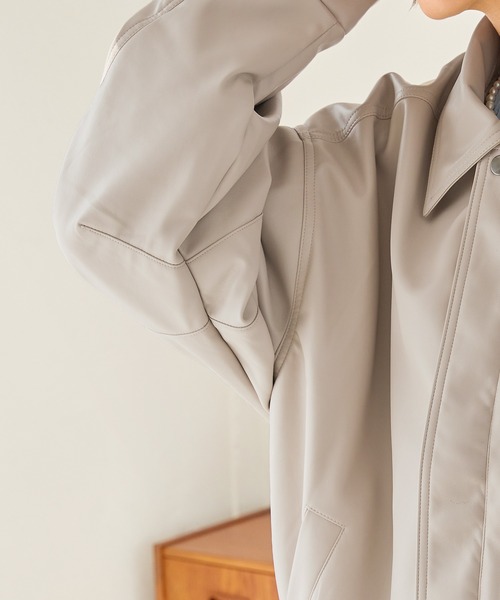 【セール】ワンポイント刺繍 合成皮革オーバーサイズブルゾン(ブルゾン)|uora(ユオラ) 【セール】ワンポイント刺繍 合成皮革オーバーサイズブルゾン(ブルゾン)|uora(ユオラ)