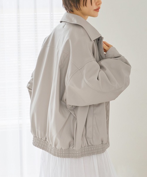 【セール】ワンポイント刺繍 合成皮革オーバーサイズブルゾン(ブルゾン)|uora(ユオラ) 【セール】ワンポイント刺繍 合成皮革オーバーサイズブルゾン(ブルゾン)|uora(ユオラ)