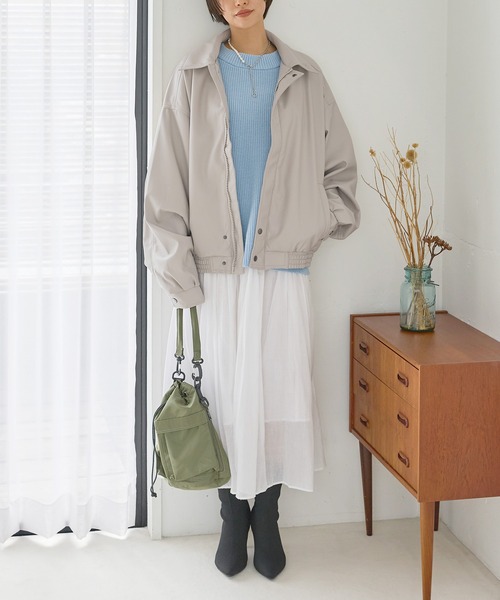 【セール】ワンポイント刺繍 合成皮革オーバーサイズブルゾン(ブルゾン)|uora(ユオラ) 【セール】ワンポイント刺繍 合成皮革オーバーサイズブルゾン(ブルゾン)|uora(ユオラ)