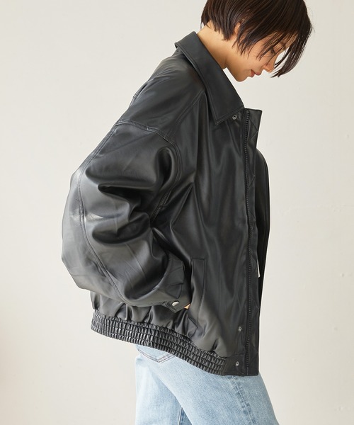 【セール】ワンポイント刺繍 合成皮革オーバーサイズブルゾン(ブルゾン)|uora(ユオラ) 【セール】ワンポイント刺繍 合成皮革オーバーサイズブルゾン(ブルゾン)|uora(ユオラ)