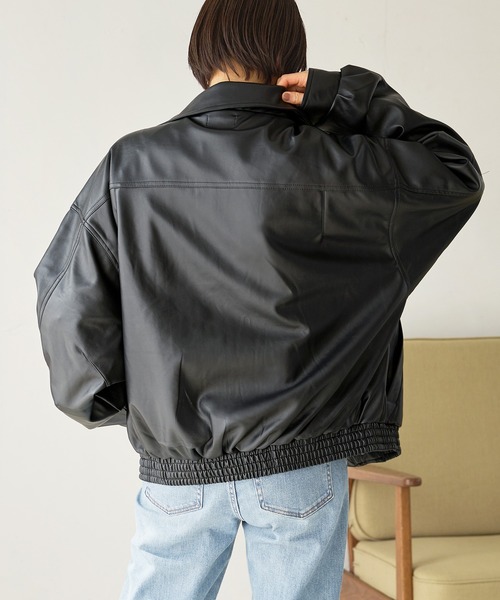 【セール】ワンポイント刺繍 合成皮革オーバーサイズブルゾン(ブルゾン)|uora(ユオラ) 【セール】ワンポイント刺繍 合成皮革オーバーサイズブルゾン(ブルゾン)|uora(ユオラ)
