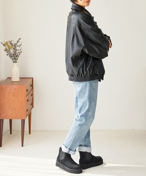 【セール】ワンポイント刺繍 合成皮革オーバーサイズブルゾン(ブルゾン)|uora(ユオラ) 【セール】ワンポイント刺繍 合成皮革オーバーサイズブルゾン(ブルゾン)|uora(ユオラ)