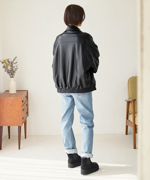 【セール】ワンポイント刺繍 合成皮革オーバーサイズブルゾン(ブルゾン)|uora(ユオラ) 【セール】ワンポイント刺繍 合成皮革オーバーサイズブルゾン(ブルゾン)|uora(ユオラ)