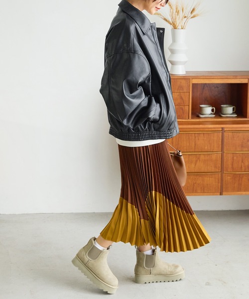 【セール】ワンポイント刺繍 合成皮革オーバーサイズブルゾン(ブルゾン)|uora(ユオラ) 【セール】ワンポイント刺繍 合成皮革オーバーサイズブルゾン(ブルゾン)|uora(ユオラ)