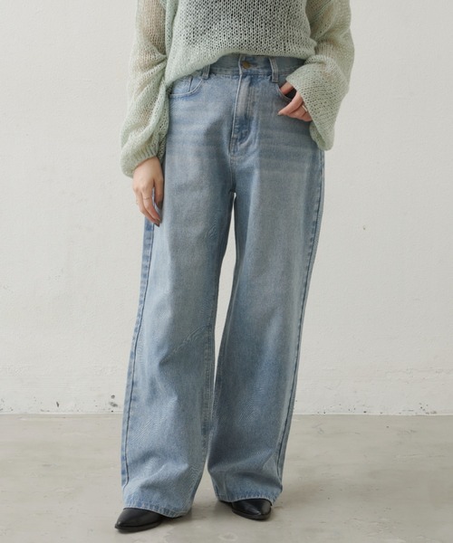 Aunt Marie's（アントマリーズ）の「【S,M,Lサイズ展開】ワイドストレートデニムパンツ（デニムパンツ・レディース・ライトブルー/ブルー・M/S/L）」の4枚目の写真