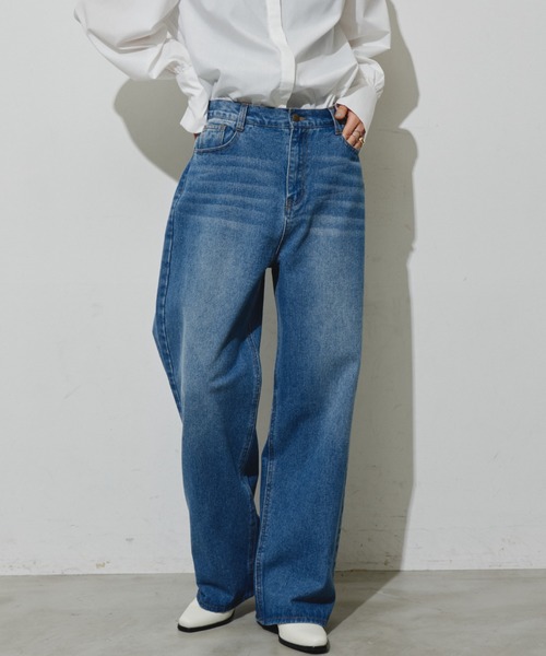 Aunt Marie's（アントマリーズ）の「【S,M,Lサイズ展開】ワイドストレートデニムパンツ（デニムパンツ・レディース・ライトブルー/ブルー・M/S/L）」の9枚目の写真