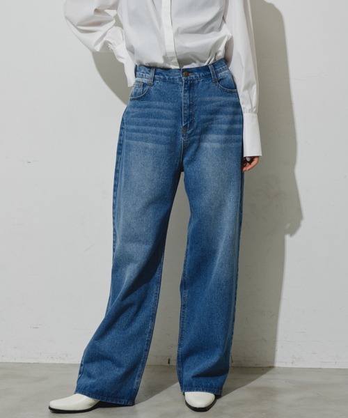 Aunt Marie's（アントマリーズ）の「【S,M,Lサイズ展開】ワイドストレートデニムパンツ（デニムパンツ・レディース・ライトブルー/ブルー・M/S/L）」の10枚目の写真