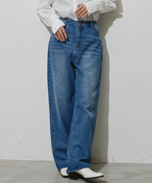 Aunt Marie's（アントマリーズ）の「【S,M,Lサイズ展開】ワイドストレートデニムパンツ（デニムパンツ・レディース・ライトブルー/ブルー・M/S/L）」の12枚目の写真