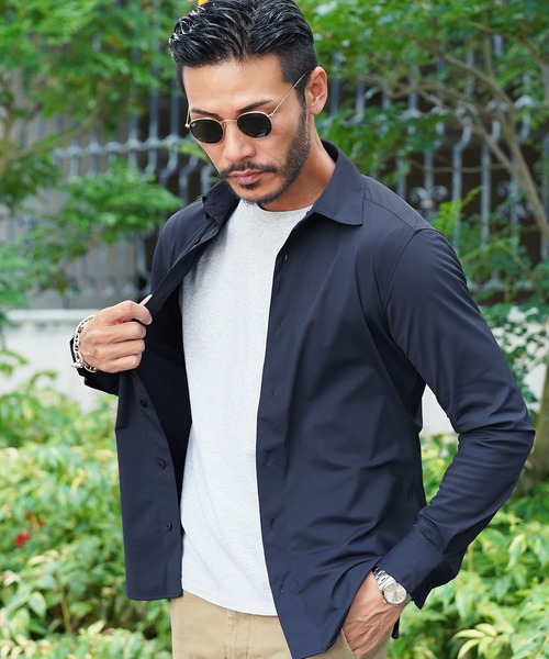jiggys shop(ジギーズショップ)の「ハイパーストレッチシャツ レギュラーカラー 長袖シャツ(シャツ/ブラウス・メンズ・ホワイト/オリーブ/ネイビー/ブラック・MEDIUM/LARGE/X-LARGE)」の4枚目の写真