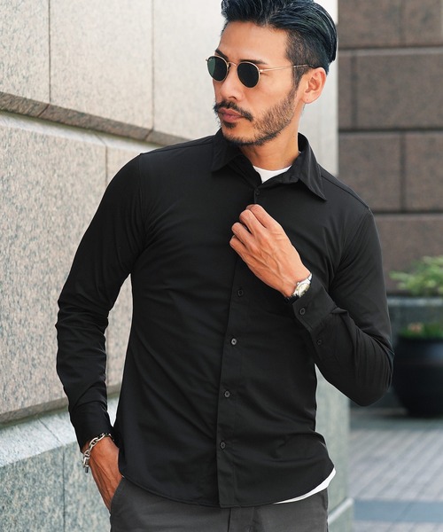jiggys shop(ジギーズショップ)の「ハイパーストレッチシャツ レギュラーカラー 長袖シャツ(シャツ/ブラウス・メンズ・ホワイト/オリーブ/ネイビー/ブラック・MEDIUM/LARGE/X-LARGE)」の2枚目の写真
