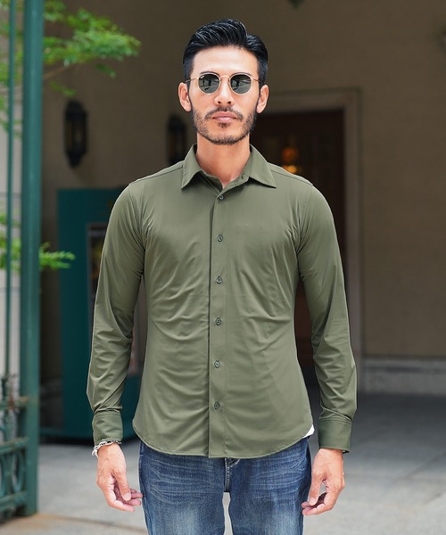 jiggys shop(ジギーズショップ)の「ハイパーストレッチシャツ レギュラーカラー 長袖シャツ(シャツ/ブラウス・メンズ・ホワイト/オリーブ/ネイビー/ブラック・MEDIUM/LARGE/X-LARGE)」の18枚目の写真