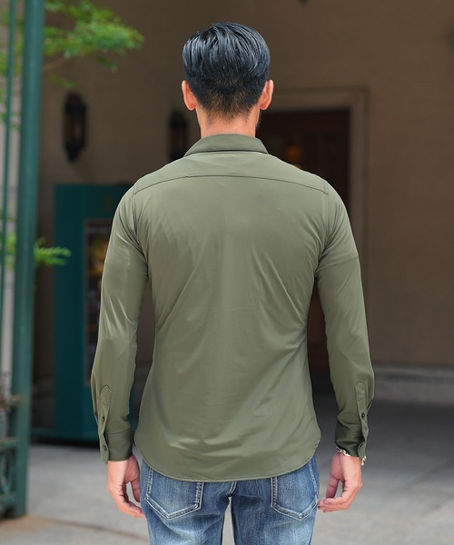 jiggys shop(ジギーズショップ)の「ハイパーストレッチシャツ レギュラーカラー 長袖シャツ(シャツ/ブラウス・メンズ・ホワイト/オリーブ/ネイビー/ブラック・MEDIUM/LARGE/X-LARGE)」の6枚目の写真