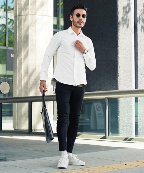 jiggys shop(ジギーズショップ)の「ハイパーストレッチシャツ レギュラーカラー 長袖シャツ(シャツ/ブラウス・メンズ・ホワイト/オリーブ/ネイビー/ブラック・MEDIUM/LARGE/X-LARGE)」の8枚目の写真