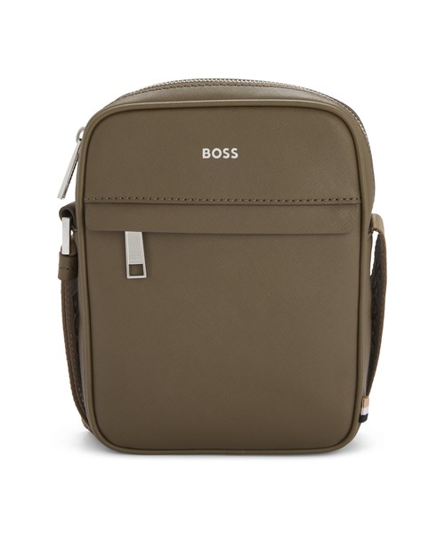 BOSSレタリングロゴ ストラクチャードレザー レポーターバッグ