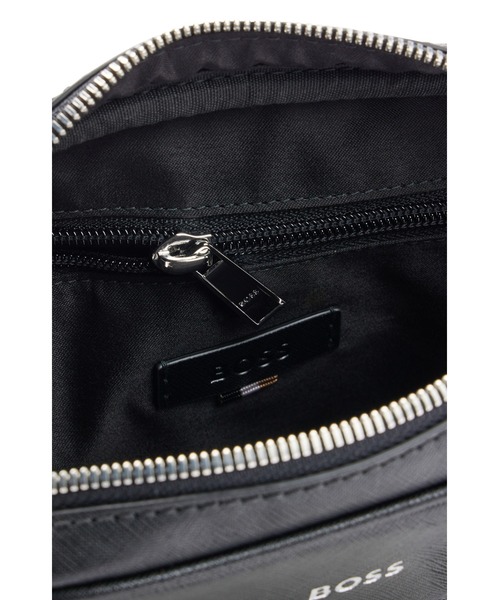 BOSS ボス★ブラック ラージ レザー バッグ BOSSレタリングロゴ ストラクチャードレザー レポーターバッグ