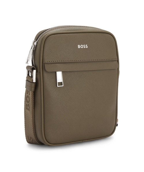BOSSレタリングロゴ ストラクチャードレザー レポーターバッグ