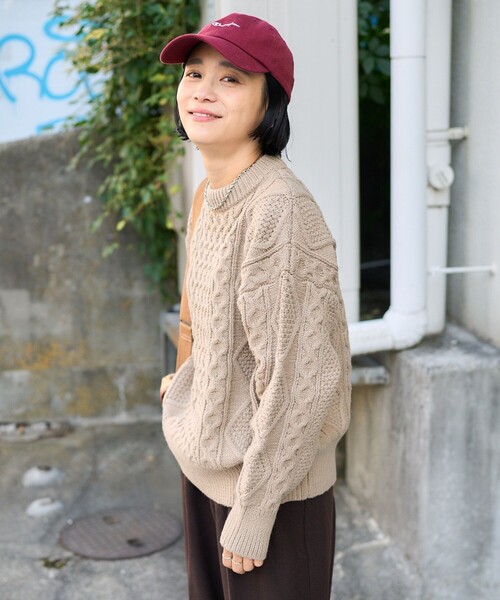 FREAK'S STORE(フリークスストア)の「ミックスケーブル クルーネックニット/ニットプルオーバー(ニット/セーター・レディース・ネイビー/ベージュ/オフホワイト/レッド・フリ-)」の8枚目の写真