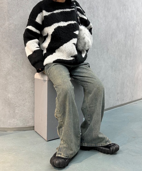nemne store(ネンネストア)の「【Nefilim】ゼブラ柄シャギーニット(ニット/セーター・レディース・ブラック・フリー)」の3枚目の写真