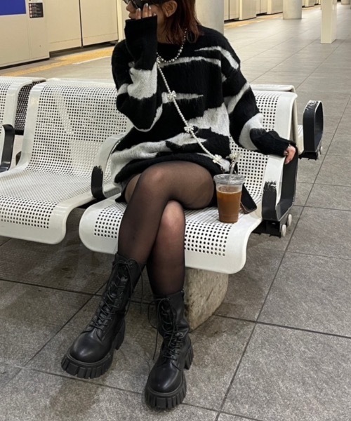 nemne store(ネンネストア)の「【Nefilim】ゼブラ柄シャギーニット(ニット/セーター・レディース・ブラック・フリー)」の7枚目の写真