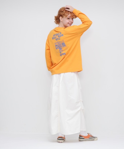AVIREX（アヴィレックス）の「L/S TOPS "TOMCAT PRINT”/トムキャットプリント トップス（Tシャツ/カットソー・レディース・ブラック/オレンジ/オフホワイト・FREE）」の9枚目の写真
