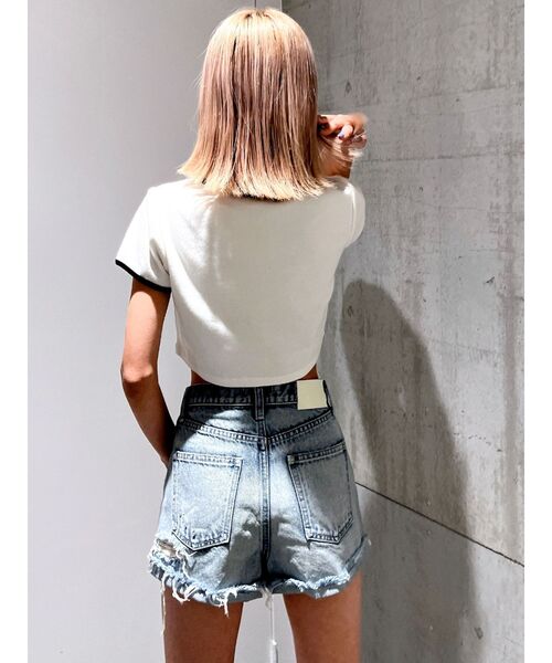 セール】ジャストウエストダメージデニムショートパンツ（デニムパンツ