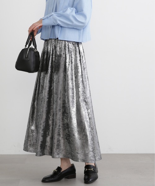 N.(N. Natural Beauty Basic)(エヌエヌナチュラルビューティーベーシック)の「【S Size Line】◆ギャザーイージースカート(スカート・レディース・シルバー/ブラック/シルバー系その他・MEDIUM/SMALL)」の1枚目の写真