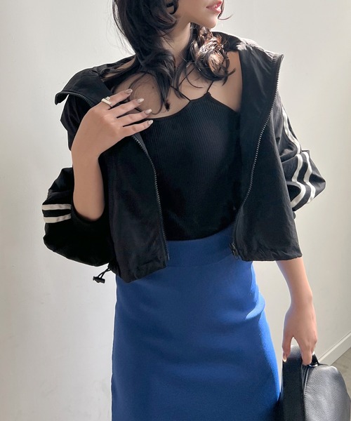 Futier land（フューティアランド）の「サイドラインナイロンショートブルゾン（ブルゾン・レディース・ブラック/アイボリー/オフホワイト・MEDIUM）」の7枚目の写真