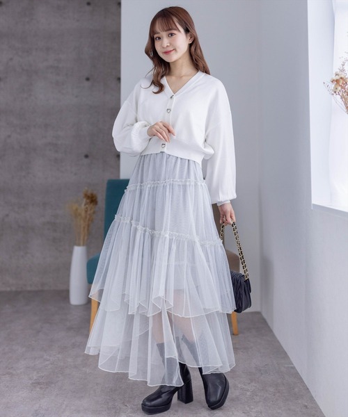 clear（クリア）の「ランダムティアードラメチュールスカート（スカート・レディース・グレー/ブラック/アイボリー・F）」の19枚目の写真