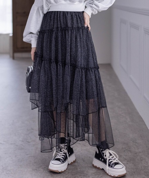 clear（クリア）の「ランダムティアードラメチュールスカート（スカート・レディース・グレー/ブラック/アイボリー・F）」の4枚目の写真