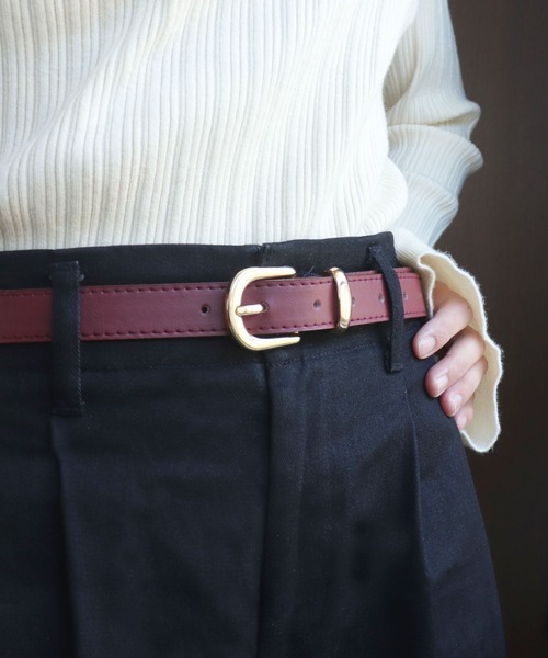 florist（フローリスト）の「定番ボリュームバックル細めレザーベルト（ベルト・レディース・モカ/ブラック/キャメル/ワインレッド・ONESIZE）」の4枚目の写真