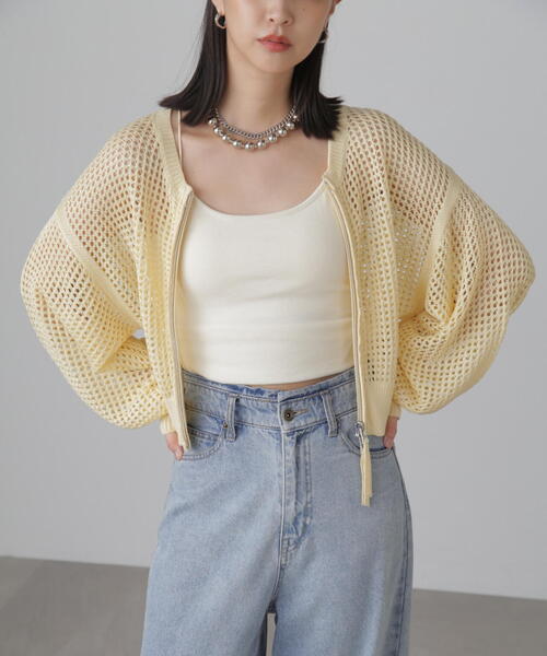 FREE'S MART（フリーズマート）の「◆フロントジップラメメッシュカーディガン（カーディガン/ボレロ・レディース・ブラック/ブルー/イエロー・FREE）」の6枚目の写真