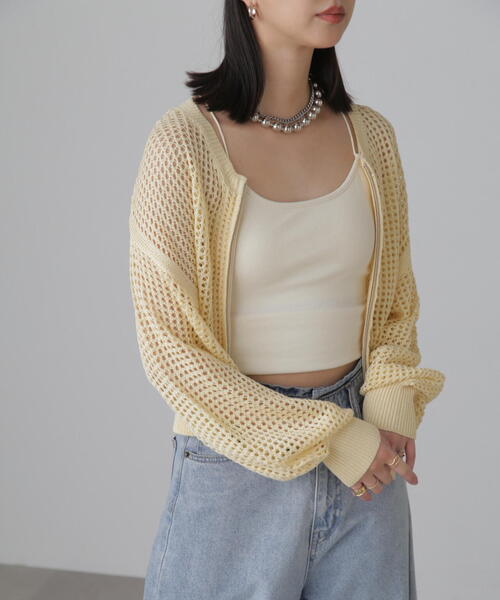 FREE'S MART（フリーズマート）の「◆フロントジップラメメッシュカーディガン（カーディガン/ボレロ・レディース・ブラック/ブルー/イエロー・FREE）」の7枚目の写真