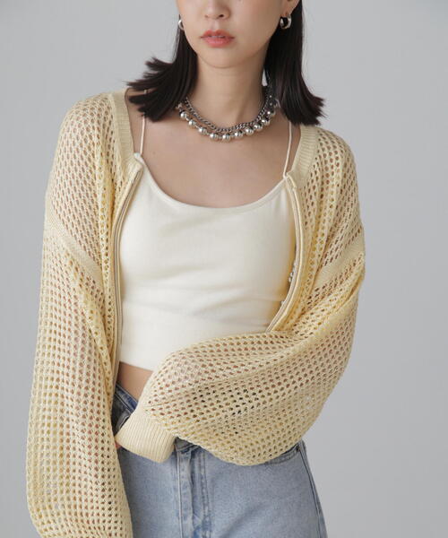 FREE'S MART（フリーズマート）の「◆フロントジップラメメッシュカーディガン（カーディガン/ボレロ・レディース・ブラック/ブルー/イエロー・FREE）」の4枚目の写真