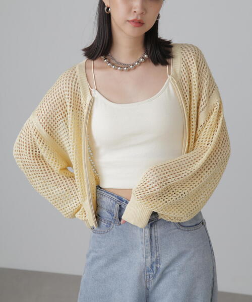 FREE'S MART（フリーズマート）の「◆フロントジップラメメッシュカーディガン（カーディガン/ボレロ・レディース・ブラック/ブルー/イエロー・FREE）」の3枚目の写真