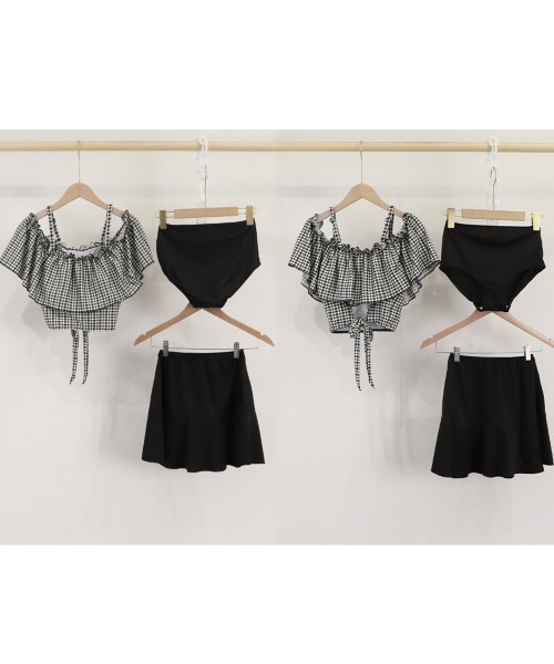 M企画 お洋服水着 ブラック スカートタイプ 3点セット セール】水着レディース ビキニスカート3点セット（水着