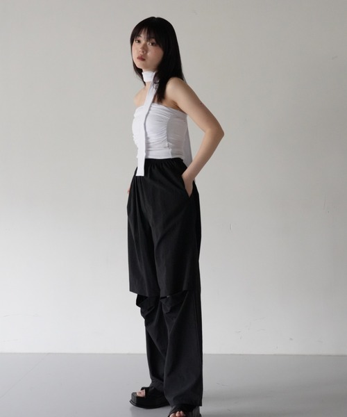 セール】【ZOZO限定】ひざ オープン スリット ナイロンパンツ